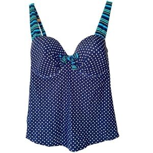 Venus tankini top,size 14, navy/white, foam cups, side boning, adjustable straps